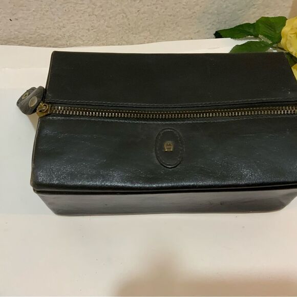 Vintage Etienne Aigner Makeup Case Toiletree Bag black Leather - Picture 2 of 15